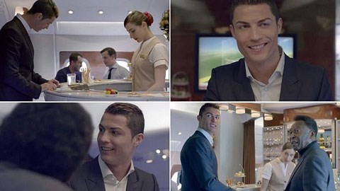 Ronaldo đóng quảng cáo cùng Pele trên máy bay