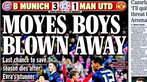 Báo chí Anh và NHM chê Rooney, thất vọng với Moyes sau trận thua Bayern