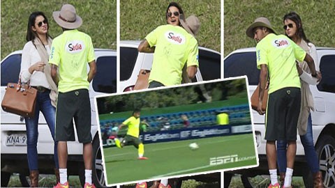 Neymar ghi bàn "thô bạo" và âu yếm bồ giữa trời nắng