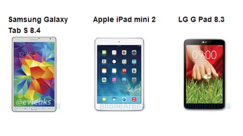 So sánh Galaxy Tab S 8.4 vs iPad Mini Retina và LG G Pad 8.3