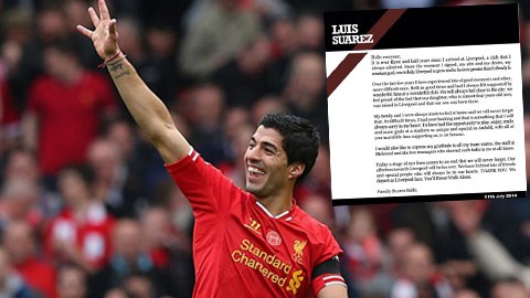 Suarez viết tâm thư mùi mẫn cảm ơn Liverpool