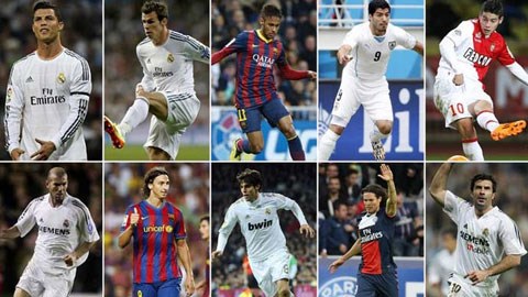 Real và Barca chiếm 9/10 bản hợp đồng đắt giá nhất hành tinh