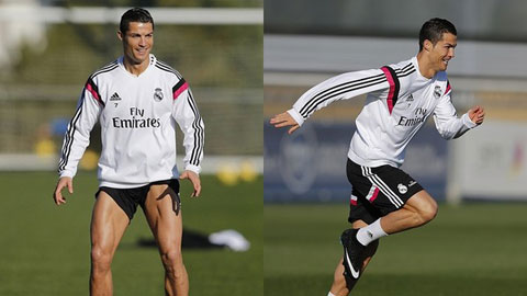 Ronaldo khoe cơ bắp cuồn cuộn trên sân tập