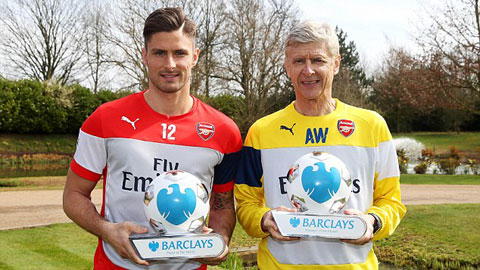 Giroud và Wenger giành giải thưởng xuất sắc nhất tháng 3