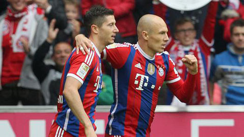 Bayern đón tin buồn: Robben nghỉ hết mùa, Lewandowski bị gãy mũi