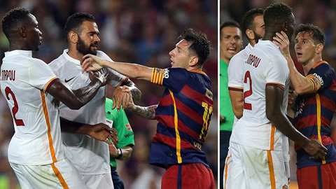 Messi thoát thẻ đỏ sau tình huống 'thiết đầu công' với hậu vệ Roma
