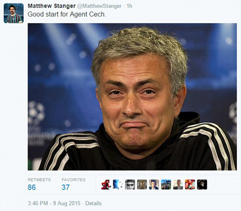@matthewStanger: Gương mặt biểu cảm của Mourinho khi xem màn trình diễn của Cech ở CLB mới