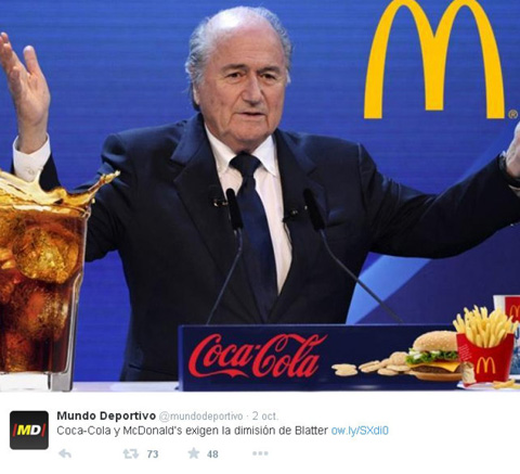 Hai nhà tài trợ lớn của FIFA là Coca Cola và McDonald yêu cầu Blatter từ chức