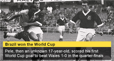 Pele ghi bàn đầu tiên ở World Cup vào lưới xứ Wales
