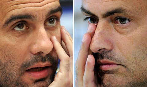 Guardiola (phải) và Mourinho (trái) là 2 phong cách cầm quân trái ngược