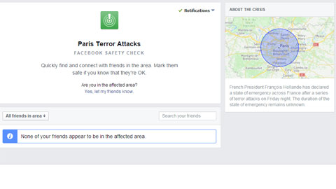 Kiểm tra an toàn của bạn bè trên facebook sau vụ tấn công khủng bố tại Paris