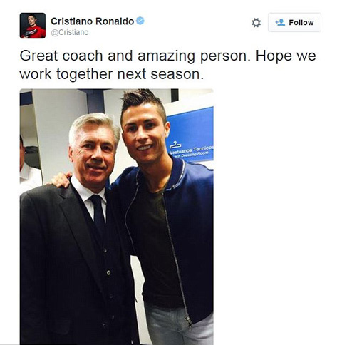 Ronaldo bày tỏ sự ngưỡng mộ với ông thầy cũ Ancelotti