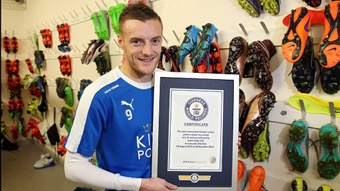 Jamie Vardy nhận kỷ lục Guinness, hướng tới những kỷ lục mới