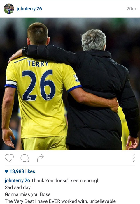 Ảnh và chú thích về Mourinho trên trang cá nhân của Terry