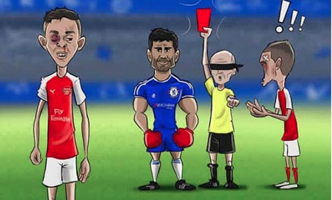 Tháng 9: Gabriel Paulista của Arsenal bị thẻ đỏ vì trúng kế khiêu khích của Diego Costa bên phía Chelsea. Rốt cuộc The Blues chiến thắng với tỉ số 2-0.