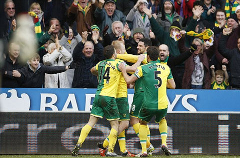 Các cầu thủ Norwich ăn mừng bàn thắng của Naismith