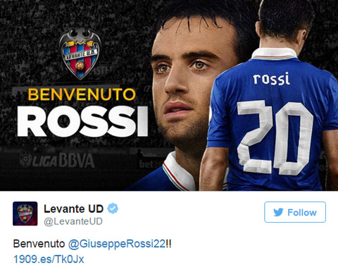 CLB Levante chào đón Rossi