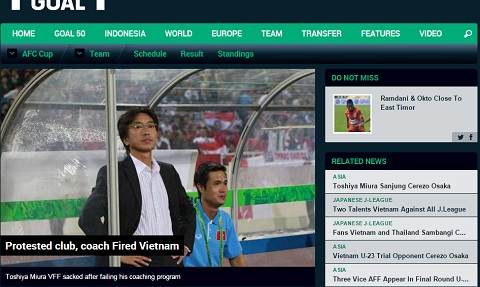 Trang Goal.com phiên bản Indonesia đưa tin về việc HLV Miura bị sa thải