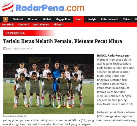 Trang Radar Pena thậm chí còn đầy ẩn ý khi đưa hình ảnh đại diện cho bài viết là đội... U19 Việt Nam năm 2014