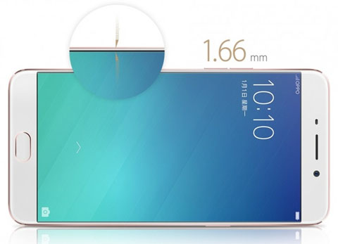 Đường viền của Oppo R9 chỉ mỏng 1.66mm