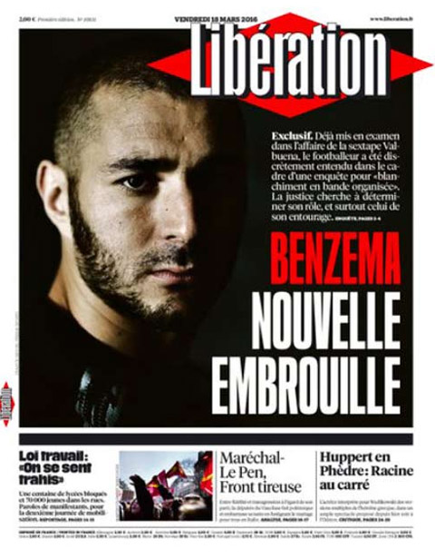 Tờ nhật báo Liberation của Pháp đưa tin về Benzema