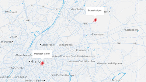 Bản đồ những vụ đánh bom khủng bố tại thủ đô Brussels, Bỉ