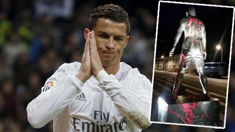 Tượng Ronaldo được di dời vì bị fan Messi vẽ bậy