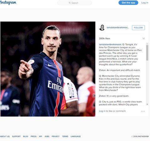 Ibrahimovic và màn tự biên tự diễn trên Instagram