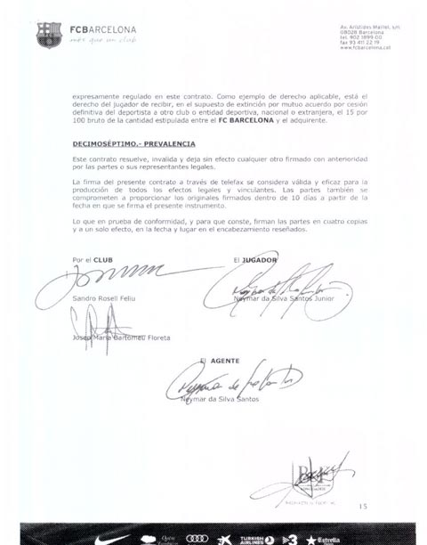 Trang cuối bản hợp đồng giữa Neymar và Barca