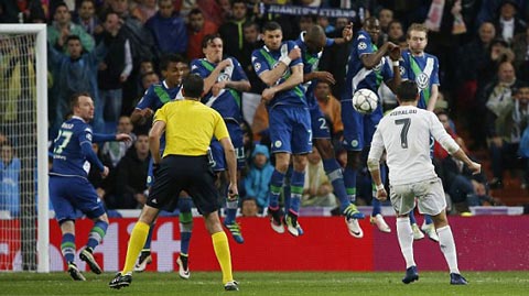 Cú sút phạt của Ronaldo vào lưới Wolfsburg