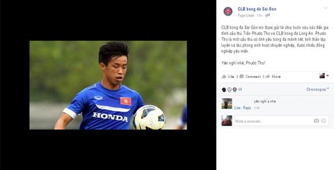 Sài Gòn FC chia buồn với gia đình Phước Thọ - Ảnh chụp màn hình