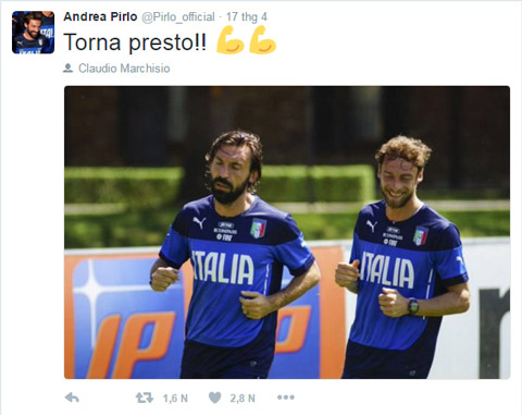 Pirlo gửi lời chúc đến Marchisio