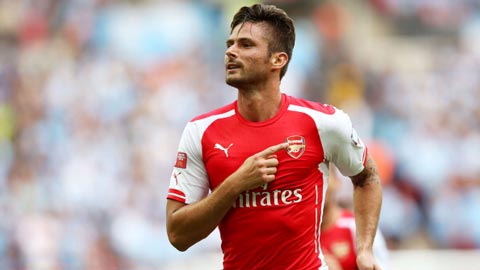 4. Olivier Giroud (Arsenal, 5 bàn)