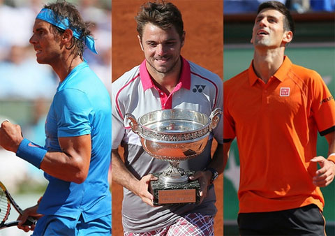 Nadal, Wawrinka và Djokovic (lần lượt từ trái qua)