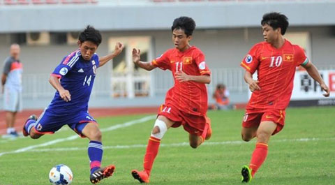 Phan Thanh Hậu (giữa) trong màu áo U19 Việt Nam