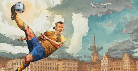 Đội trưởng ĐT Thụy Điển, Zlatan Ibrahimovic với động tác ghi bàn đã trở thành thương hiệu