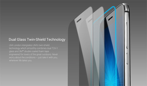 Công nghệ bảo vệ Dual Glass Twin-Shield trên mẫu smartphone Umi London