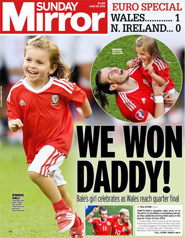 Hình ảnh con gái  Gareth Bale chúc mừng bố tràn ngập các trang báo