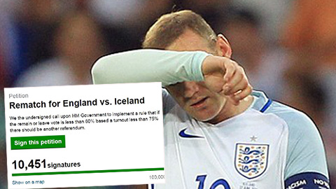 Hơn 10.000 chữ ký kêu gọi… đá lại trận Anh và Iceland