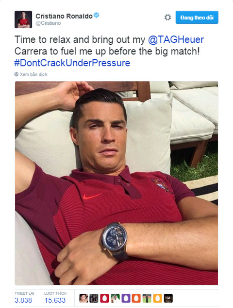 Ronaldo khoe chiếc đồng hồ xa xỉ trên Twitter cá nhân