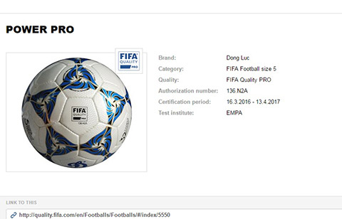 Hình ảnh về trái bóng mới của Động Lực trên trang web về chất lượng của FIFA