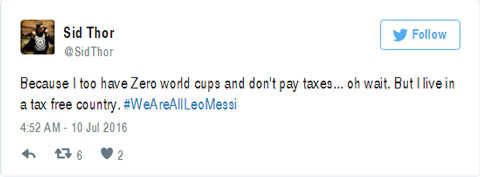 “Tôi không có chức vô địch World Cup, không nộp thuế nhưng tôi sống ở một xứ tự do chuyện thuế má”, Sid Thor mỉa mai Messi