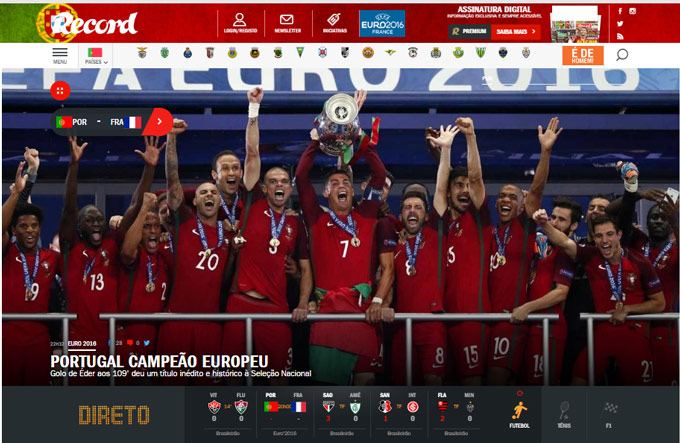 Record (Bồ Đào Nha): Bồ Đào Nha vô địch châu Âu. Bàn thắng ở phút 109 của Eder đưa BĐN đến chức vô địch đầu tiên trong lịch sử.