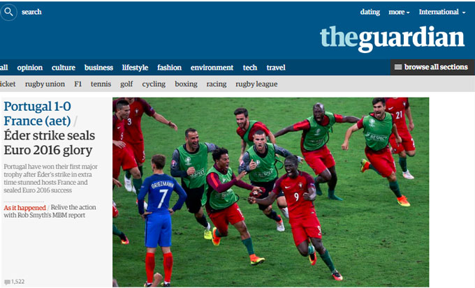 The Guardian (Anh): Khoảnh khắc lóe sáng của Eder đưa Bồ Đào Nha đến vinh quang