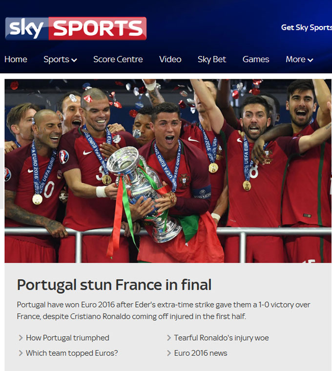 Sky Sport (Anh): Bồ Đào Nha hạ gục Pháp trong trận chung kết