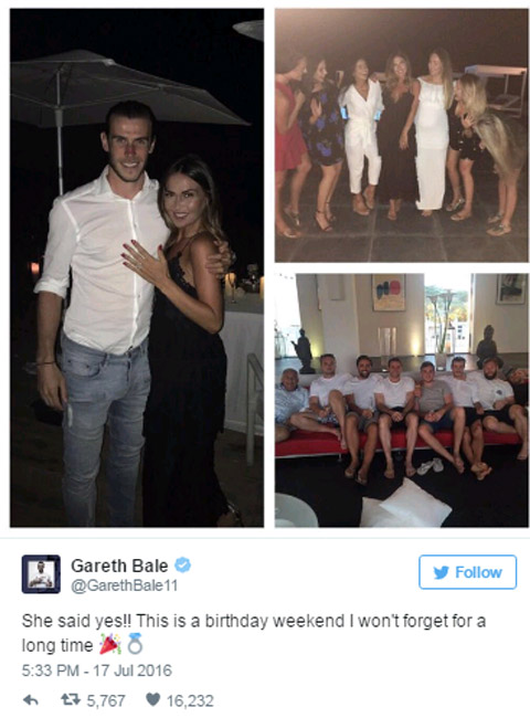 Dòng chia sẻ của Bale trên Twitter cá nhân