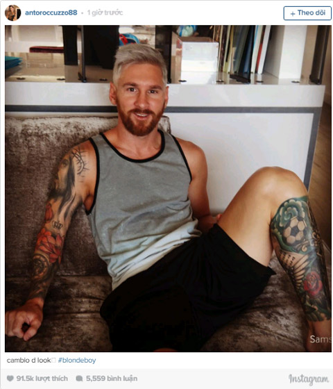 Ảnh Messi với mái tóc trắng được vợ Antonella chia sẻ trên Instagram