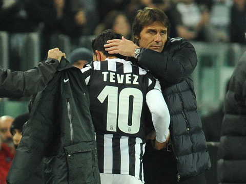 HLV Conte và Tevez từng làm việc cùng nhau trong màu áo Juventus