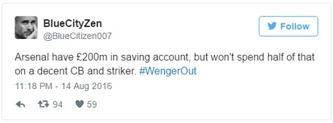 Một chỉ trích trên mạng xã hội nhắm vào Wenger: 