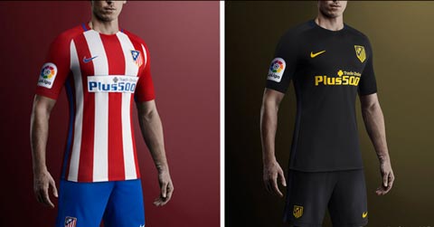 Áo đấu sân nhà của Atletico không khác mấy so với mùa giải trước. Bộ sân khách có tông màu đen chủ đạo.